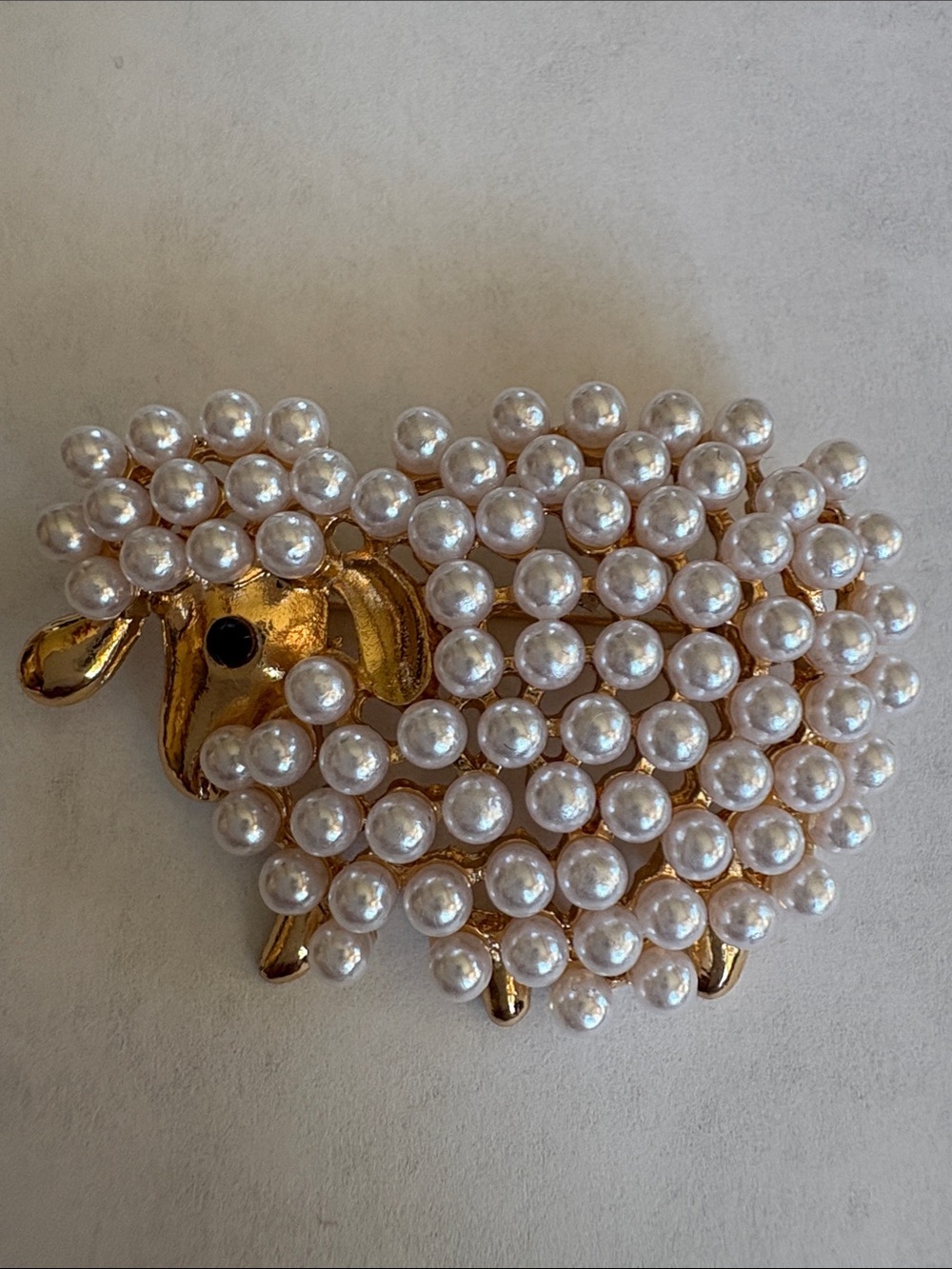 Gold Pearl Sheep Brooch